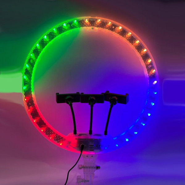 Светодиодная лампа  кольцевая 3D RGB 45 см цветная двухсторонняя LED Селфи кольцо для фото блогеров