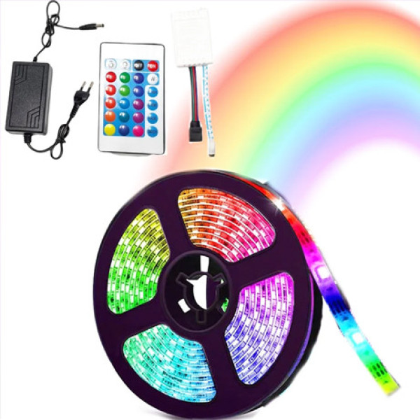 Светодиодная лента Led Strip RGB 5 м 2835 силиконовая с пультом и переходником светодиодное освещение